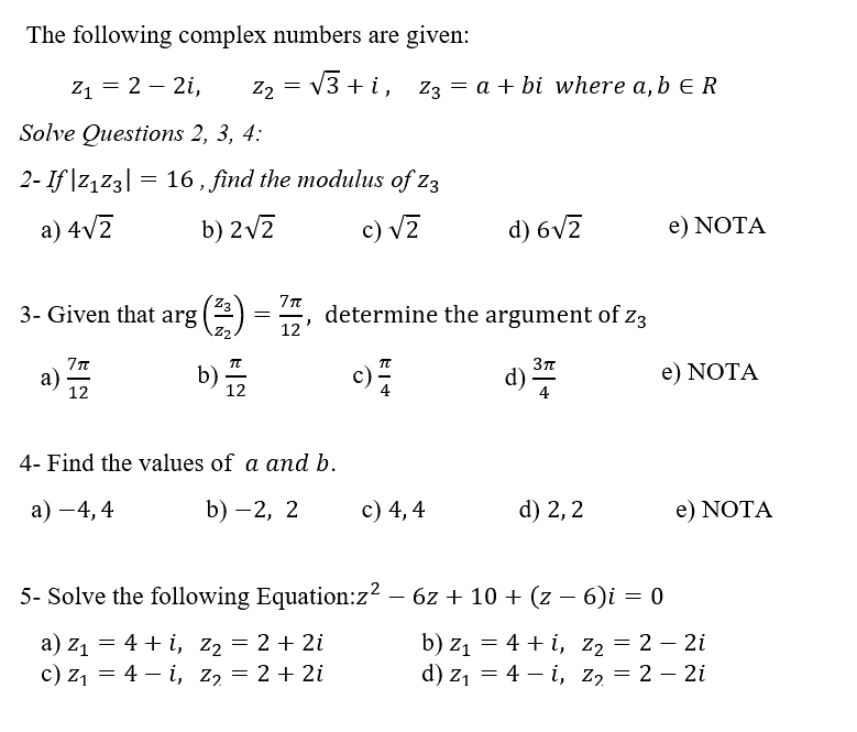 Solved The Following Complex Numbers Are Given: | Chegg.com