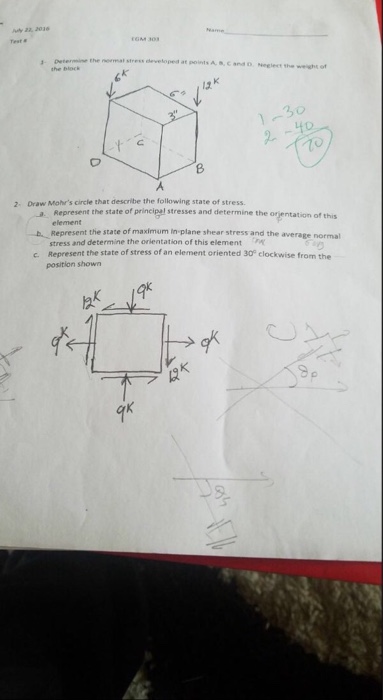 Determine the normal stress developed at points A, B, | Chegg.com