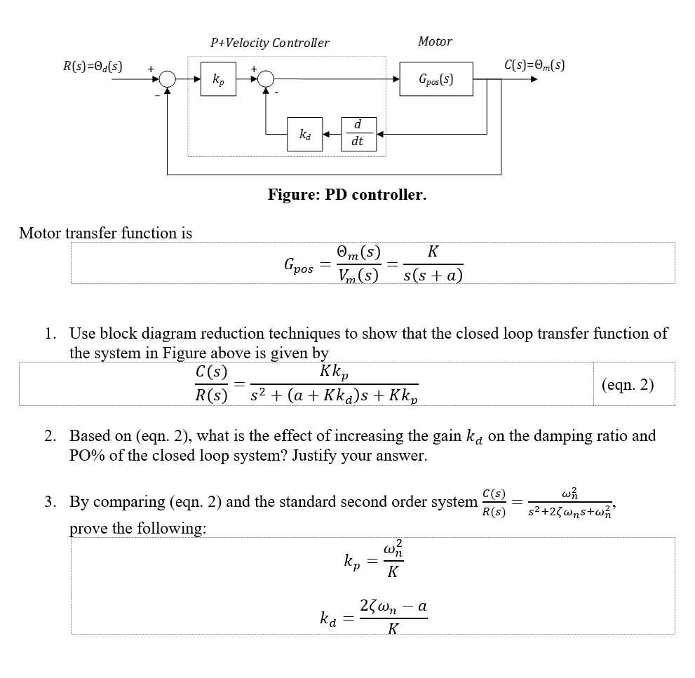 Solved Figure: PD controller. Motor transfer function is | Chegg.com
