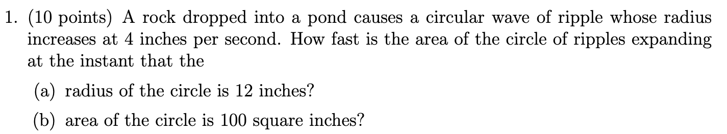 Solved 1. (10 points) A rock dropped into a pond causes a | Chegg.com