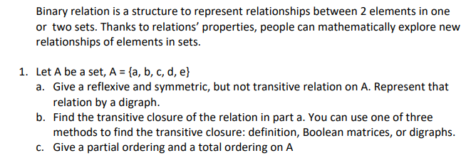 Solved Binary Relation Is A Structure To Represent | Chegg.com