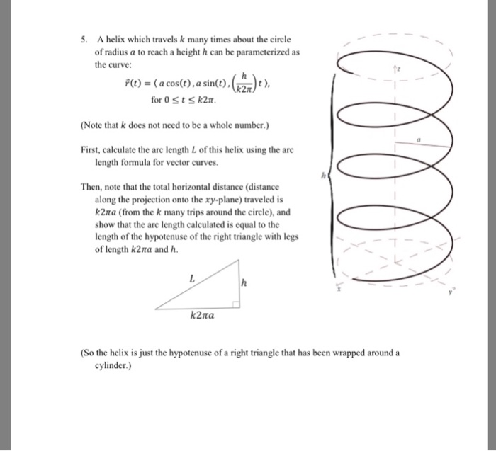 Solved 5. A helix which travels k many times about the