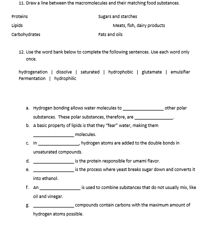 Solved 11. Draw a line between the macromolecules and their | Chegg.com