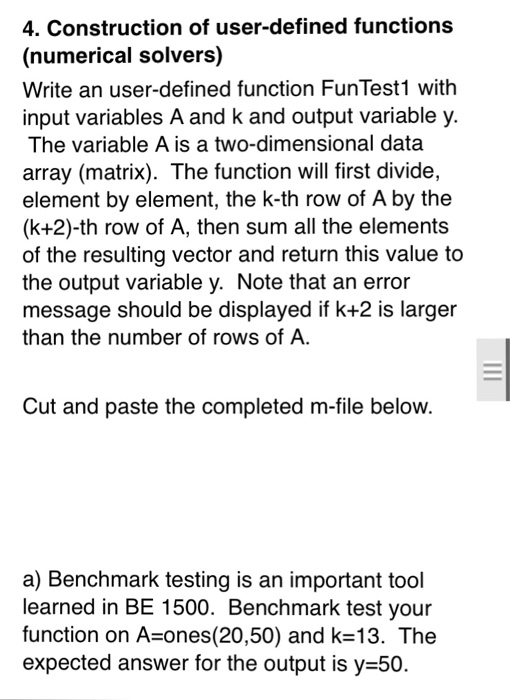 Solved 4. Construction of user-defined functions (numerical | Chegg.com