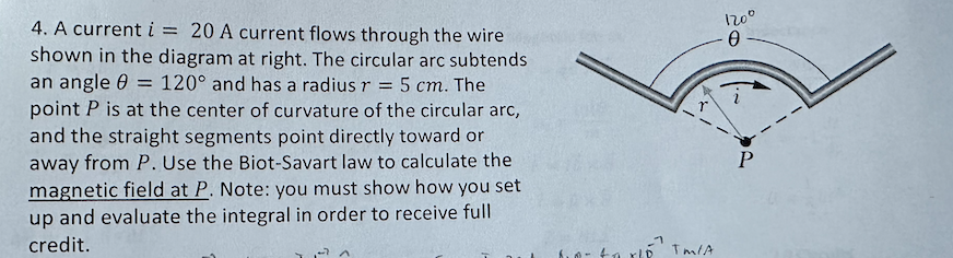 Solved 4. A Current I=20 A Current Flows Through The Wire | Chegg.com