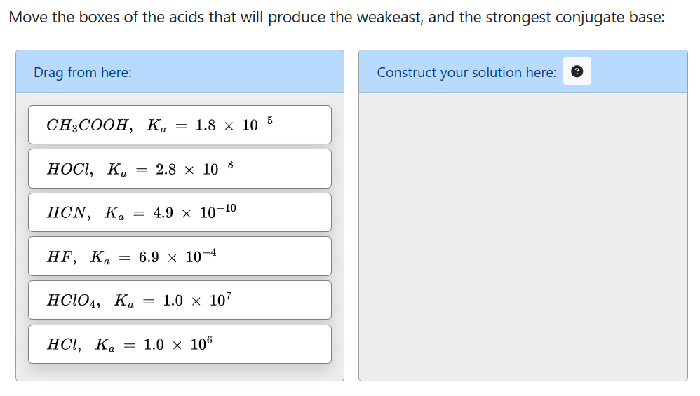 Solved Move the boxes of the acids that will produce the | Chegg.com