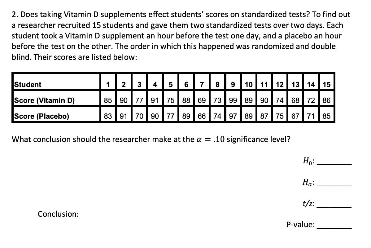 Solved 2. Does taking Vitamin D supplements effect students'