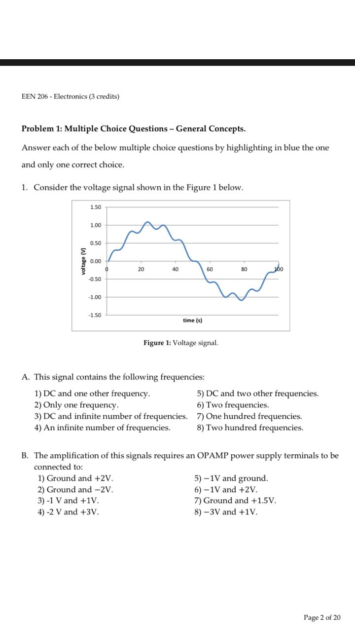 Solved EEN 206 - Electronics (3 credits) Problem 1: Multiple | Chegg.com