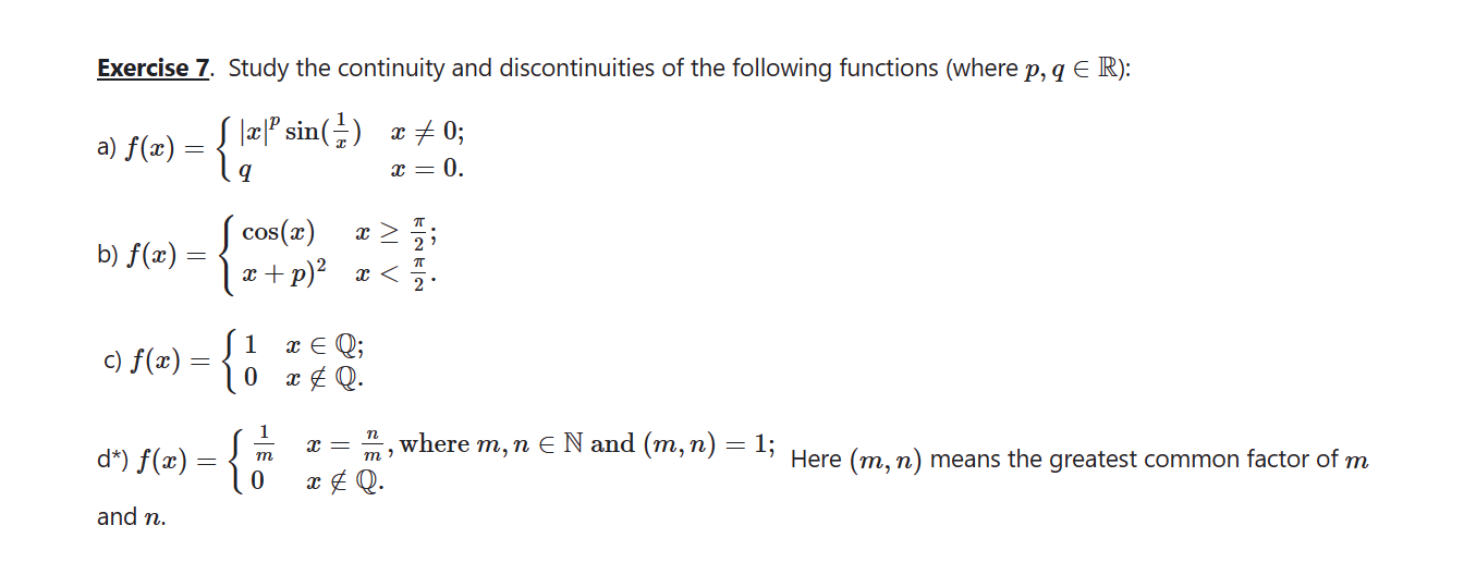 Solved Exercise 7. Study the continuity and discontinuities | Chegg.com