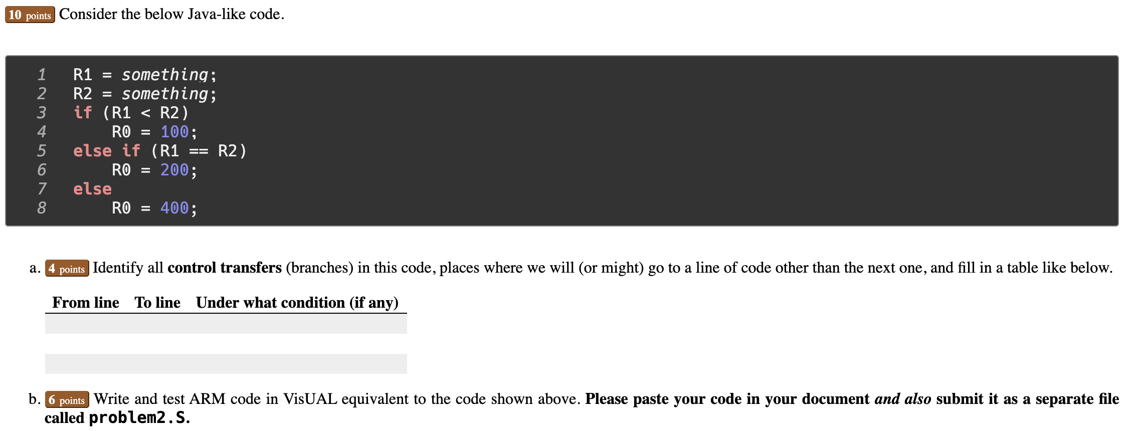 Solved 10 points Consider the below Java-like code. 100; 1 2 | Chegg.com