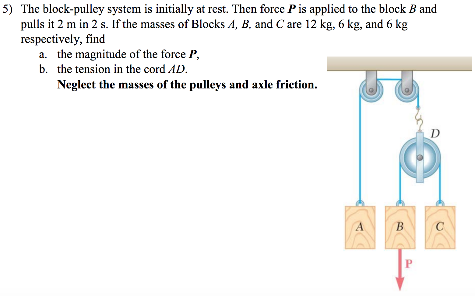 Solved 5) The Block-pulley System Is Initially At Rest. Then | Chegg.com