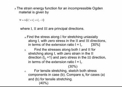 The Strain Energy Function For An Incompressible | Chegg.com