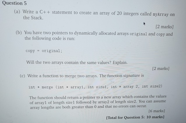 Solved Question5 (a) Write a C+ + statement to create an | Chegg.com