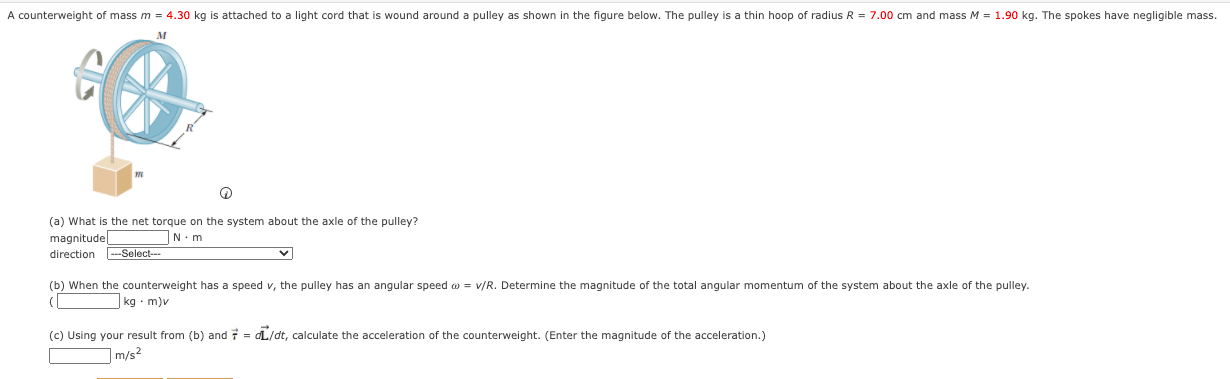 Solved A counterweight of mass m = 4.30 kg is attached to a | Chegg.com