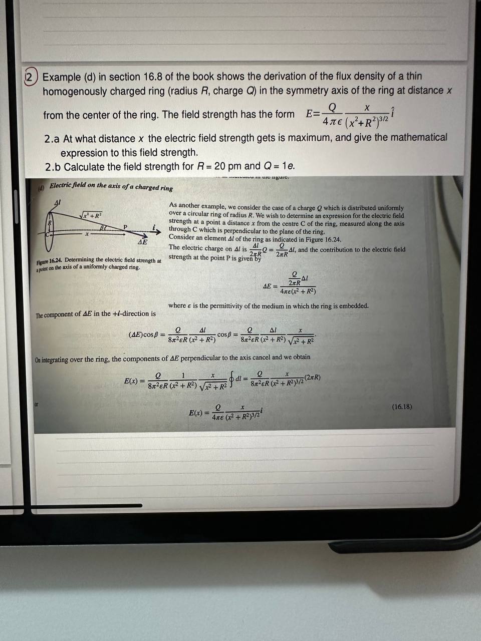 Solved Electric field on the axis of a charged ringAs | Chegg.com