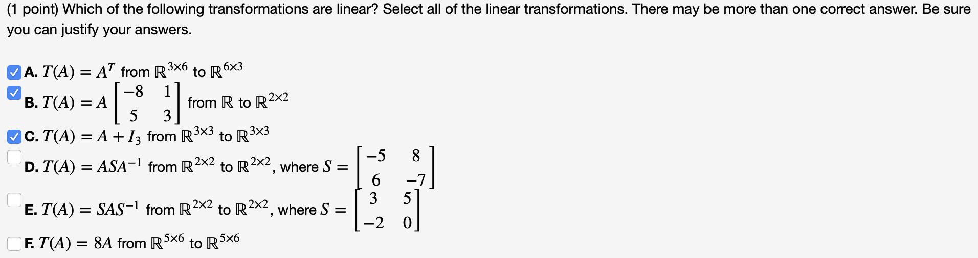 Solved (1 point) Which of the following transformations are | Chegg.com