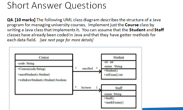 Solved Short Answer Questions Here is a Java interface for | Chegg.com