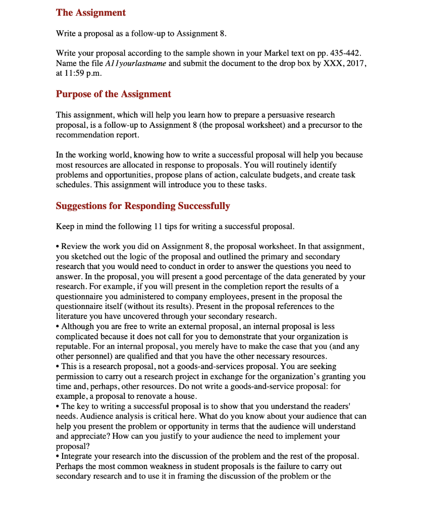 assignment proposal format