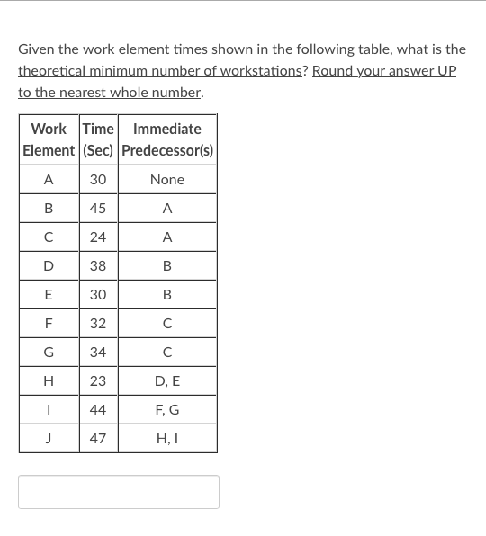 Given the work element times shown in the following