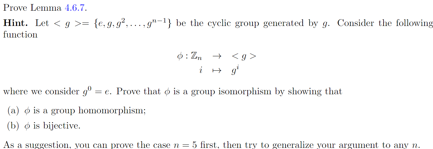 Solved Lemma 4.6.7. Let G be a finite group and let g be an | Chegg.com