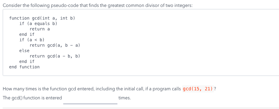Solved Consider the following pseudo-code that finds the | Chegg.com