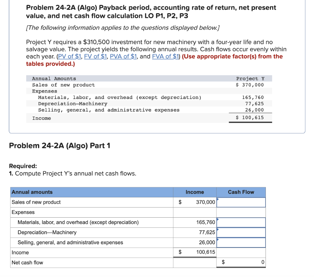 Solved Problem 24-2A (Algo) Payback Period, Accounting Rate | Chegg.com