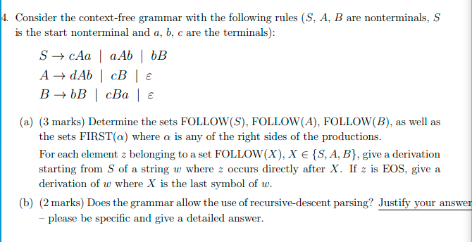 Solved 14. Consider the context-free grammar with the | Chegg.com