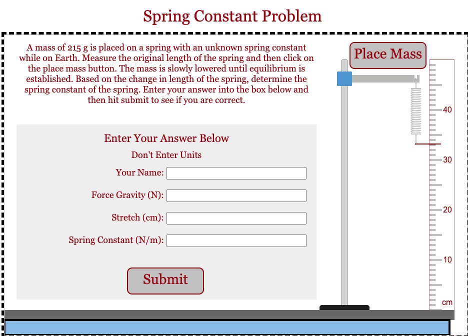 Solved Spring Constant Problem A mass of 215 g is placed on | Chegg.com