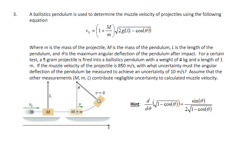 Solved A ballistics pendulum is used to determine the muzzle | Chegg.com