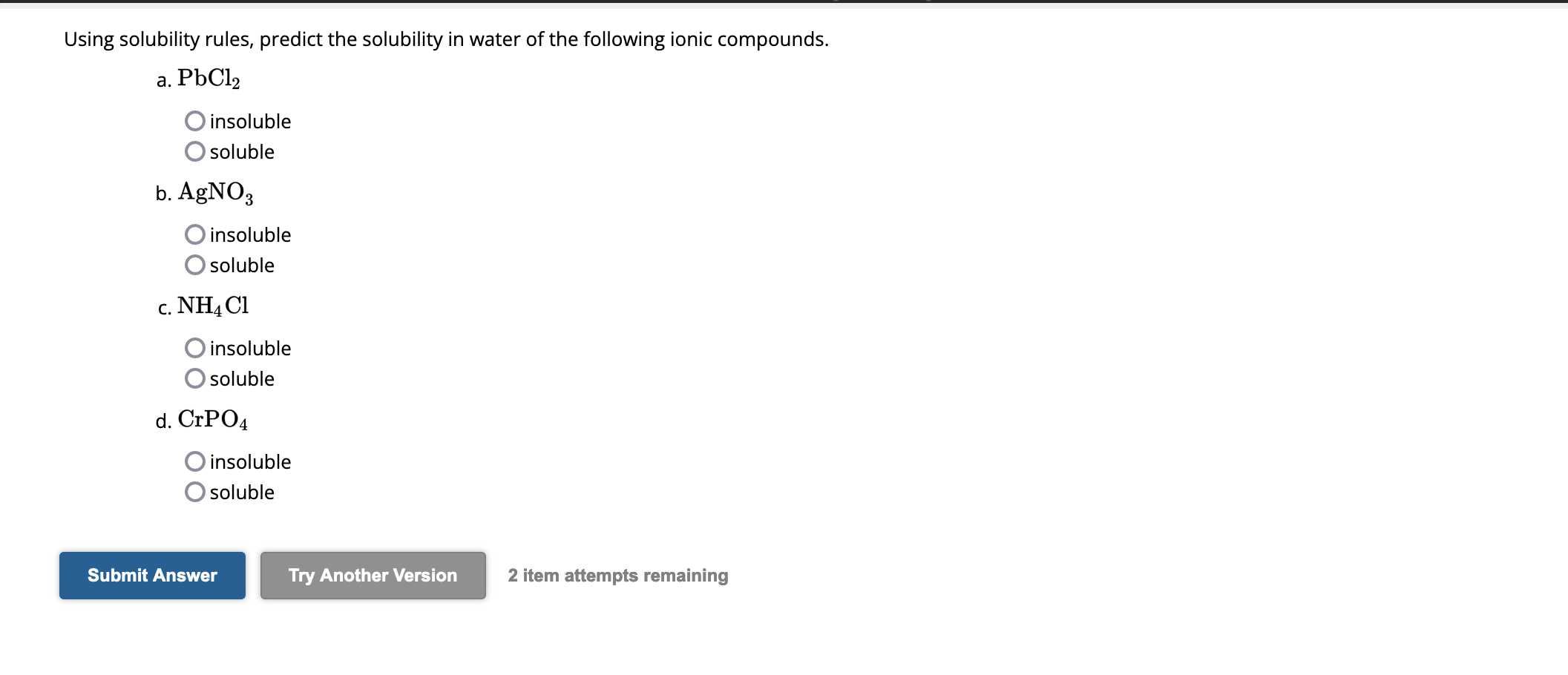 Solved Using Solubility Rules, Predict The Solubility In | Chegg.com