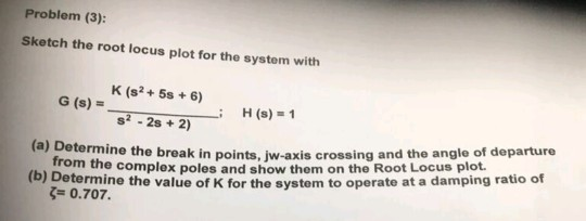 Solved Problem (3): Sketch the root locus plot for the | Chegg.com