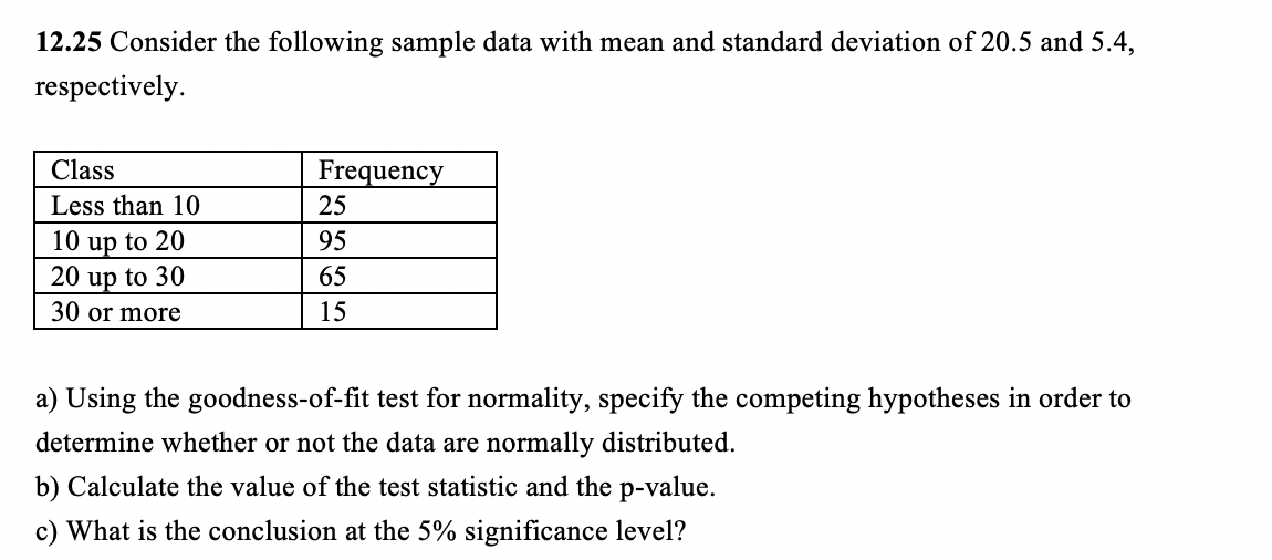 Solved 12.25 Consider the following sample data with mean | Chegg.com