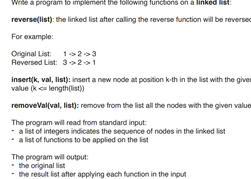 Write a program to implement the following functions | Chegg.com