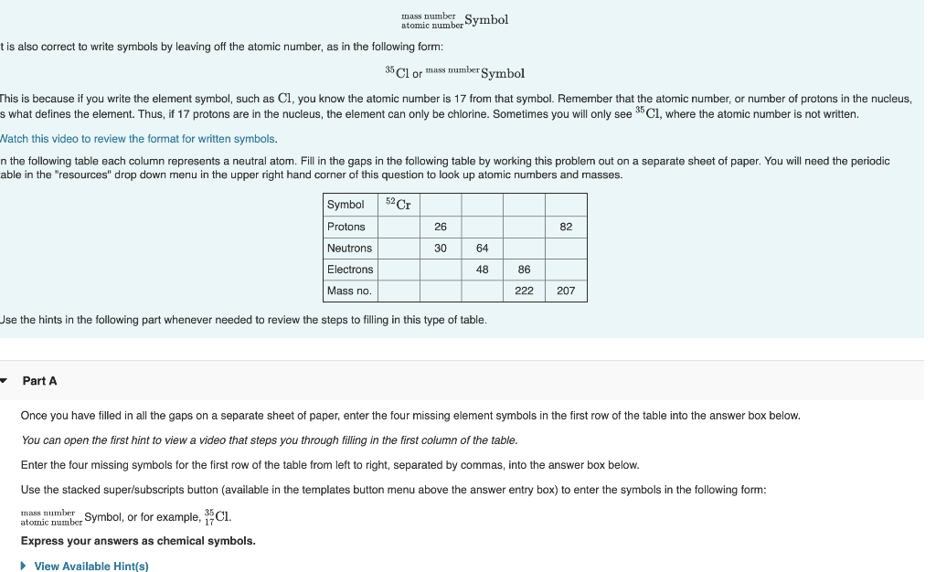 Solved mass number Symbol atomic number t is also correct to | Chegg.com