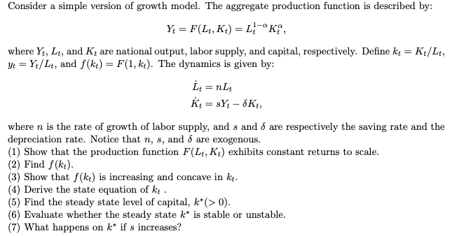 Solved 1-a = = Consider a simple version of growth model. | Chegg.com
