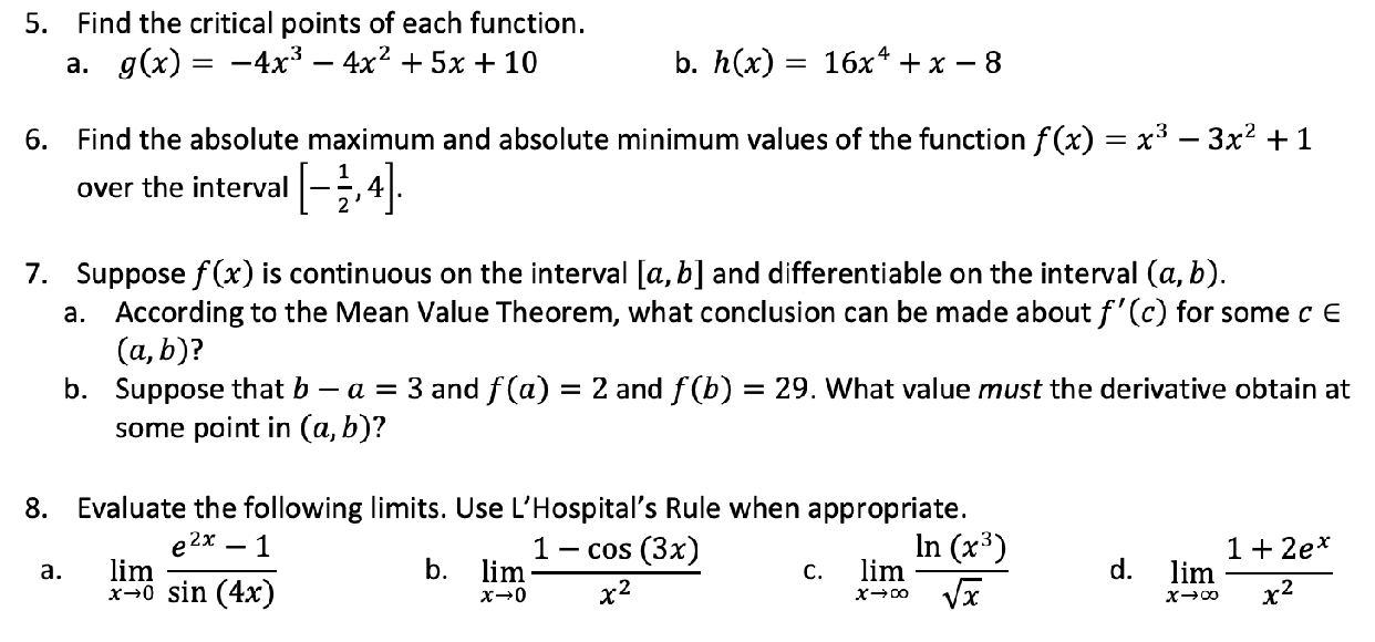 5 Find The Critical Points Of Each Function A G X Chegg Com