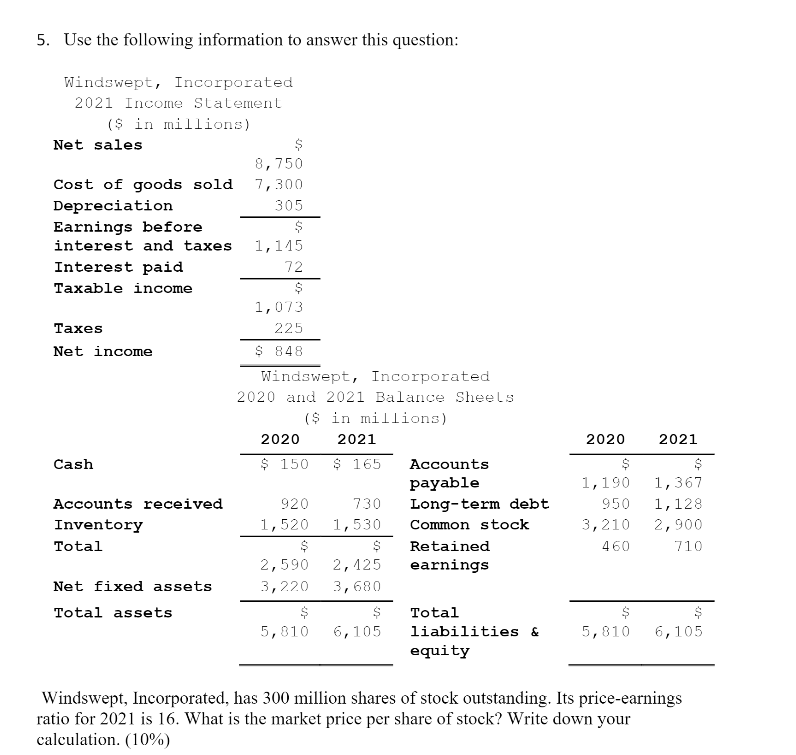 Solved Use the following information to answer this