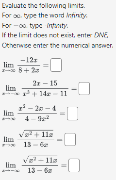 Solved Evaluate the following limits. For ∞, type the word | Chegg.com