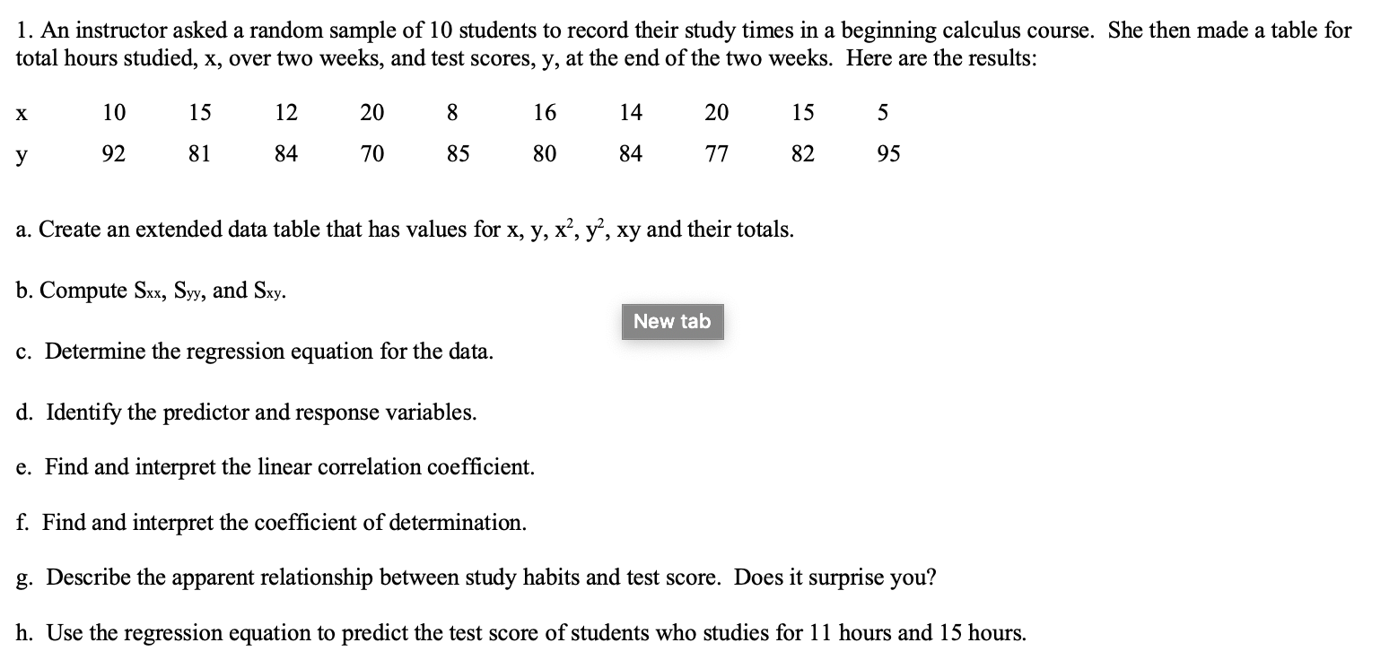Solved 1. An instructor asked a random sample of 10 students | Chegg.com