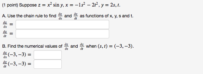 Solved 1 Point Suppose Z X² Sin Y X 1s2 212 Y 7769