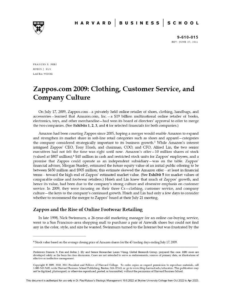 Solved 610 015 Zappos 2009 Clothing Customer Service