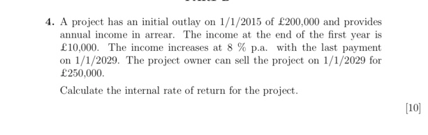 Initial Outlay Format Solved 4. A project has an initial outlay on 1/1/2015 of | Chegg.com