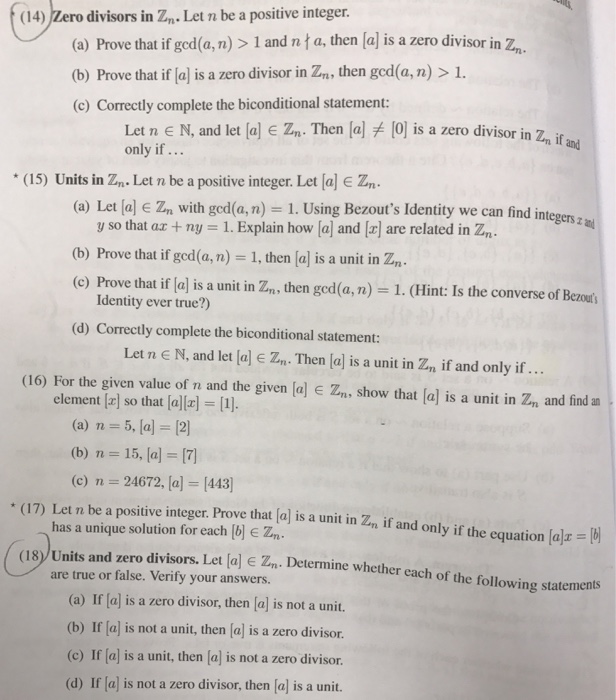 Solved Zero divisors in Z_n. Let n be a positive integer. | Chegg.com