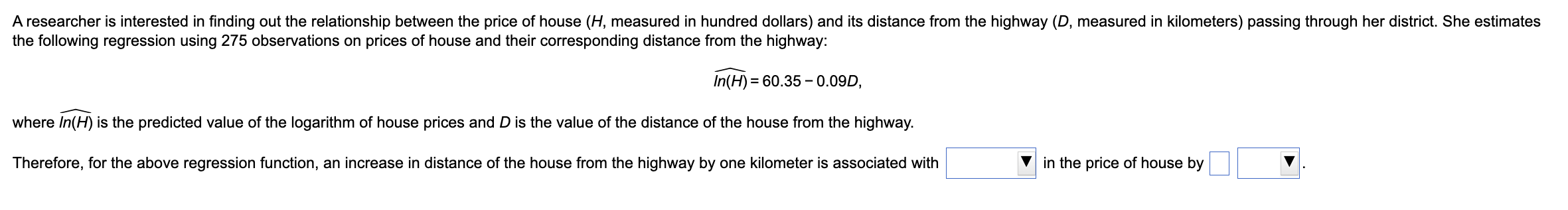 Solved the following regression using 275 observations on | Chegg.com
