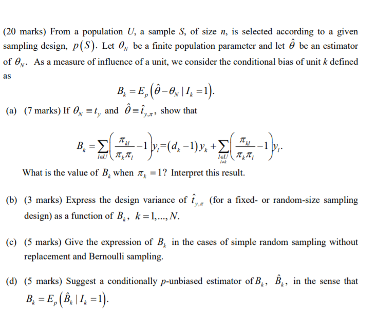 Marks From A Population U A Sample S Of Siz Chegg Com