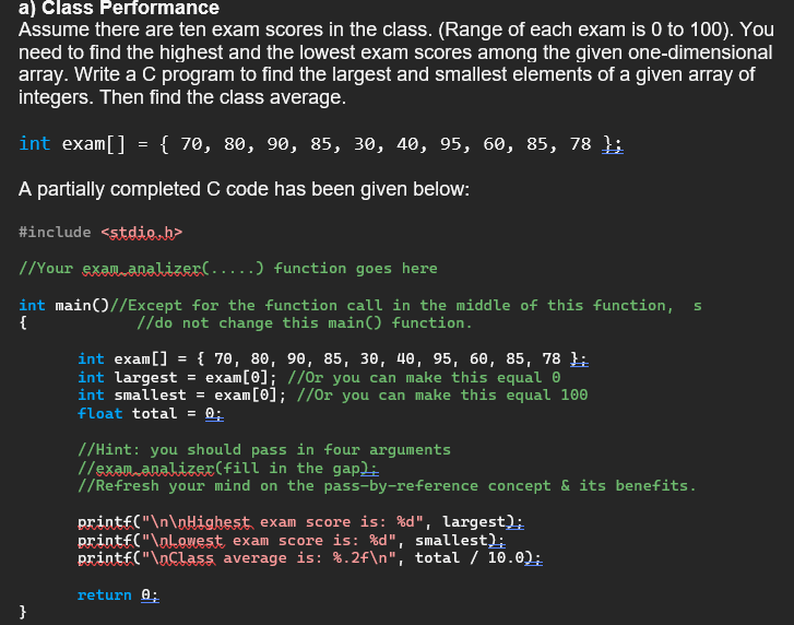 Solved a) Class Performance Assume there are ten exam scores | Chegg.com