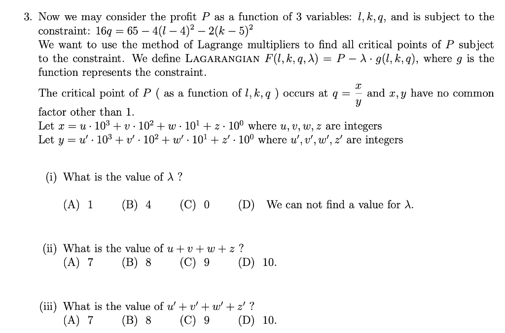 Solved 3 Now We May Consider The Profit P As A Function Chegg Com