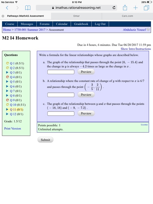 Solved Write a formula for the linear relationships whose | Chegg.com