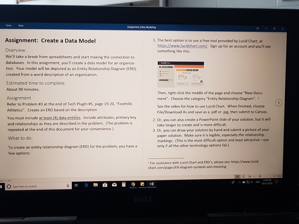 Solved ToolsView Assignment Data Modeling Assignment: Create | Chegg.com