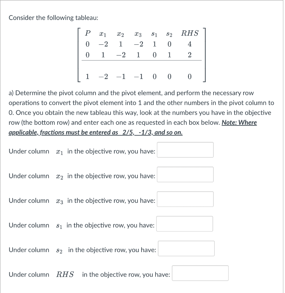 Solved Consider the following tableau: | Chegg.com